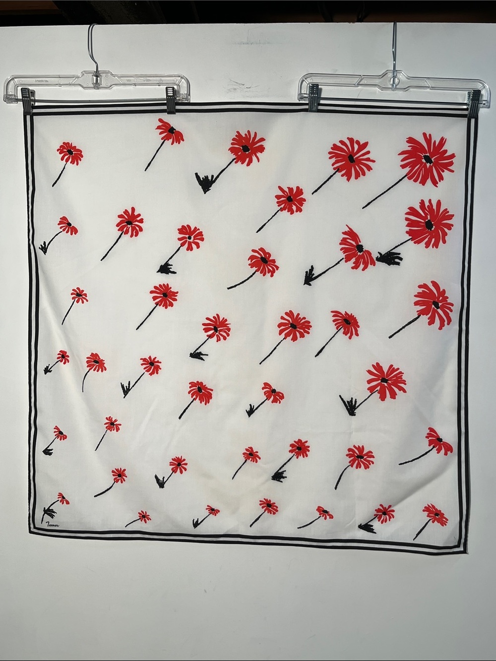 TANNER Summer Preppy Palm Graduating Orange/Red Abstract Floral Black Trim Scarf